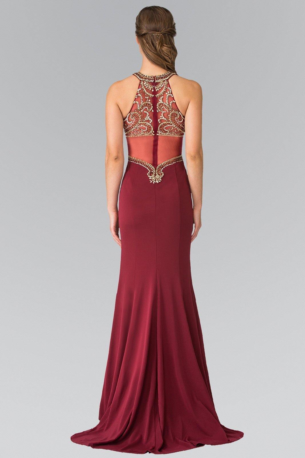 Long Prom Dress with Sheer Back Fitted - The Dress Outlet Elizabeth K