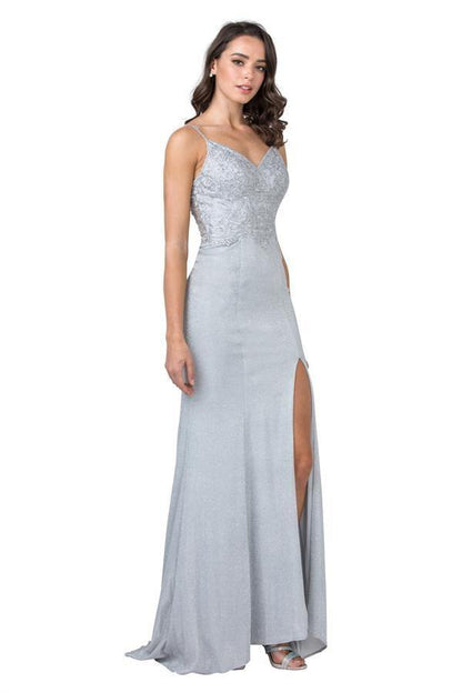 Long Prom Formal Appliqued Bodice Evening Gown - The Dress Outlet