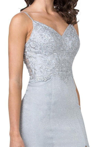 Long Prom Formal Appliqued Bodice Evening Gown - The Dress Outlet