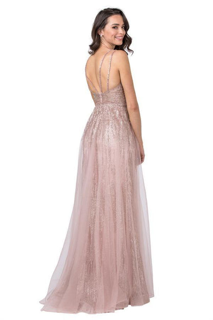 Long Prom Formal Glitter Embellished Evening Dress - The Dress Outlet