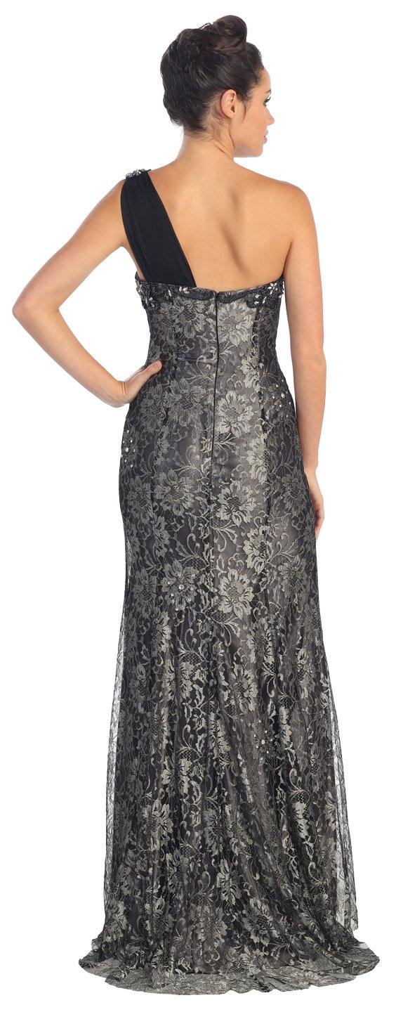Long Prom Lace Dress with Chiffon Overlay