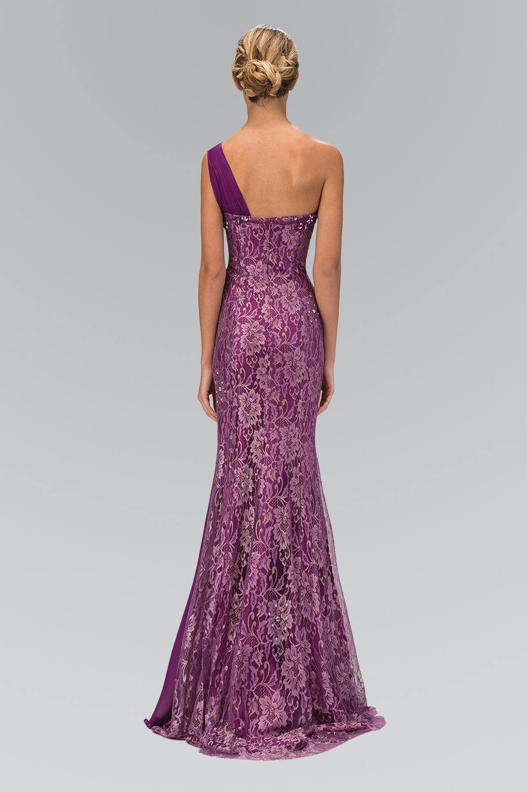Long Prom Lace Dress with Chiffon Overlay