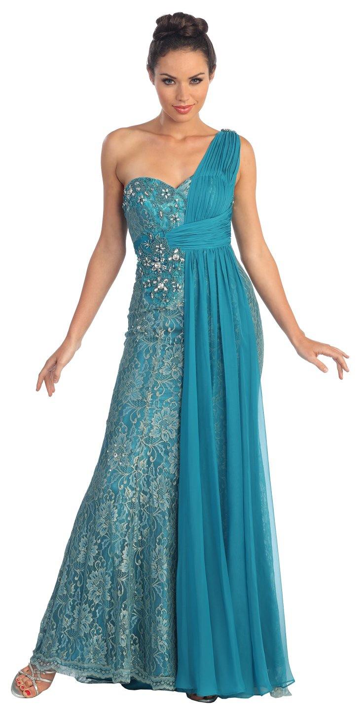 Long Prom Lace Dress with Chiffon Overlay - The Dress Outlet Elizabeth K