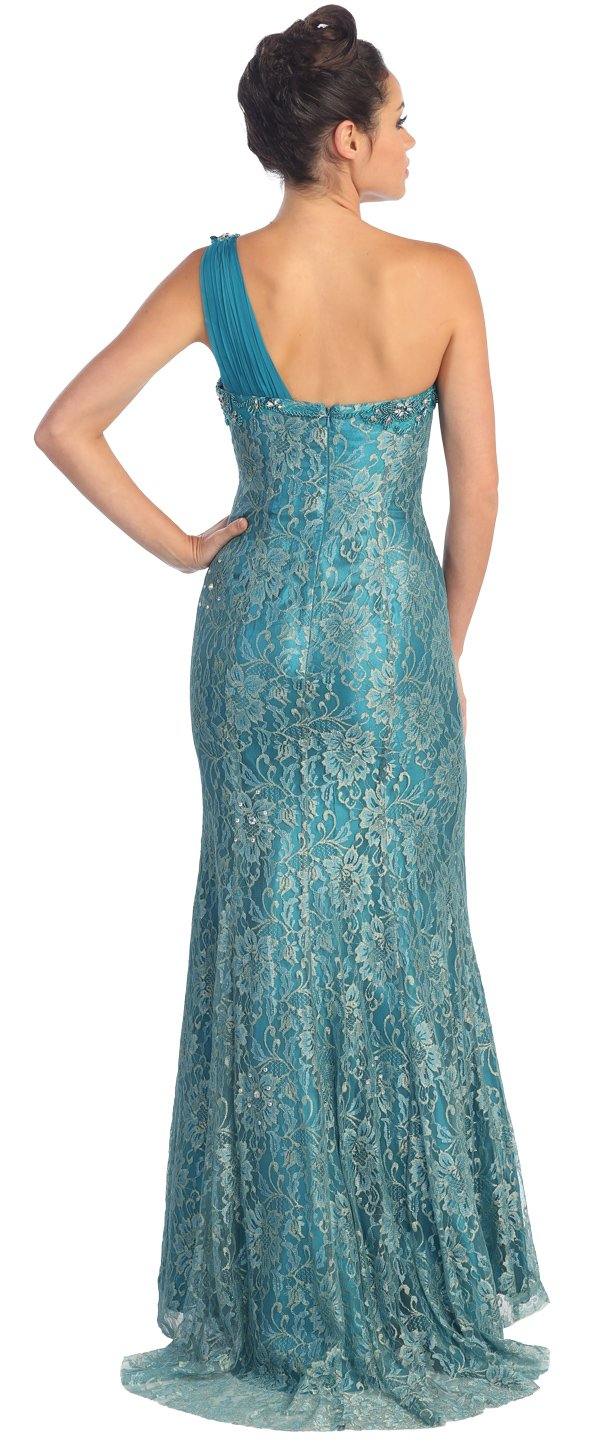 Long Prom Lace Dress with Chiffon Overlay