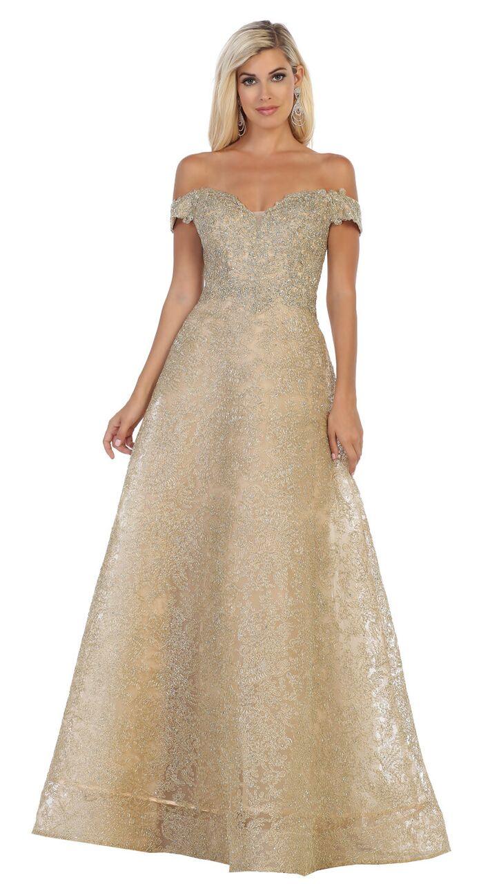 Long Prom Lace Off The Shoulder Dress - The Dress Outlet May Queen