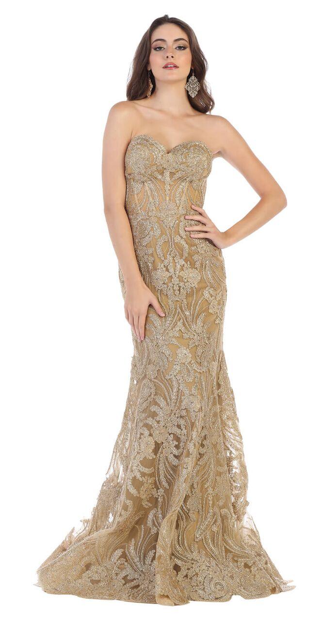 Long Prom Lace Sweetheart Couture Dress - The Dress Outlet May Queen