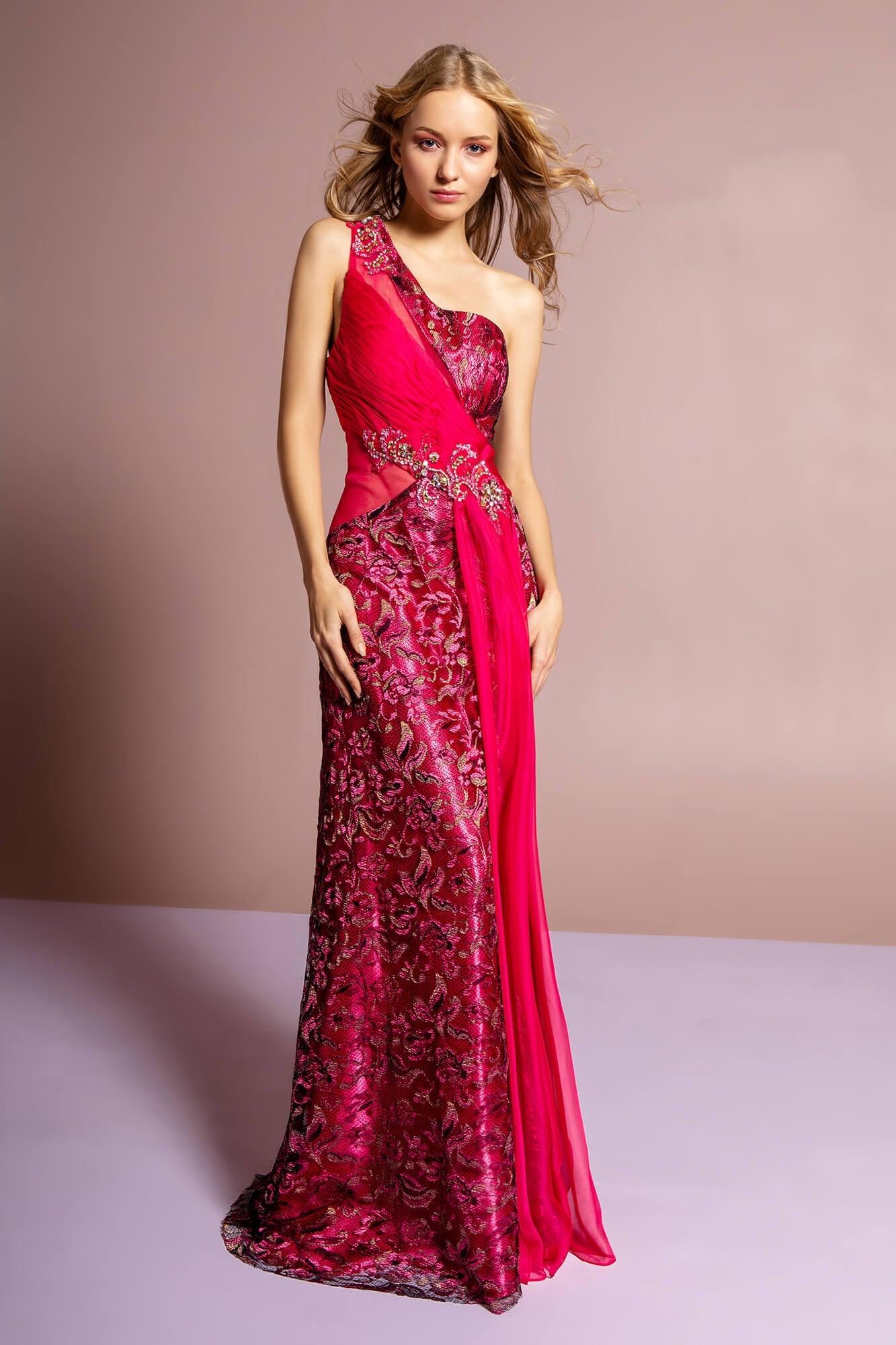 Long Prom One Shoulder Formal Evening Gown - The Dress Outlet Elizabeth K