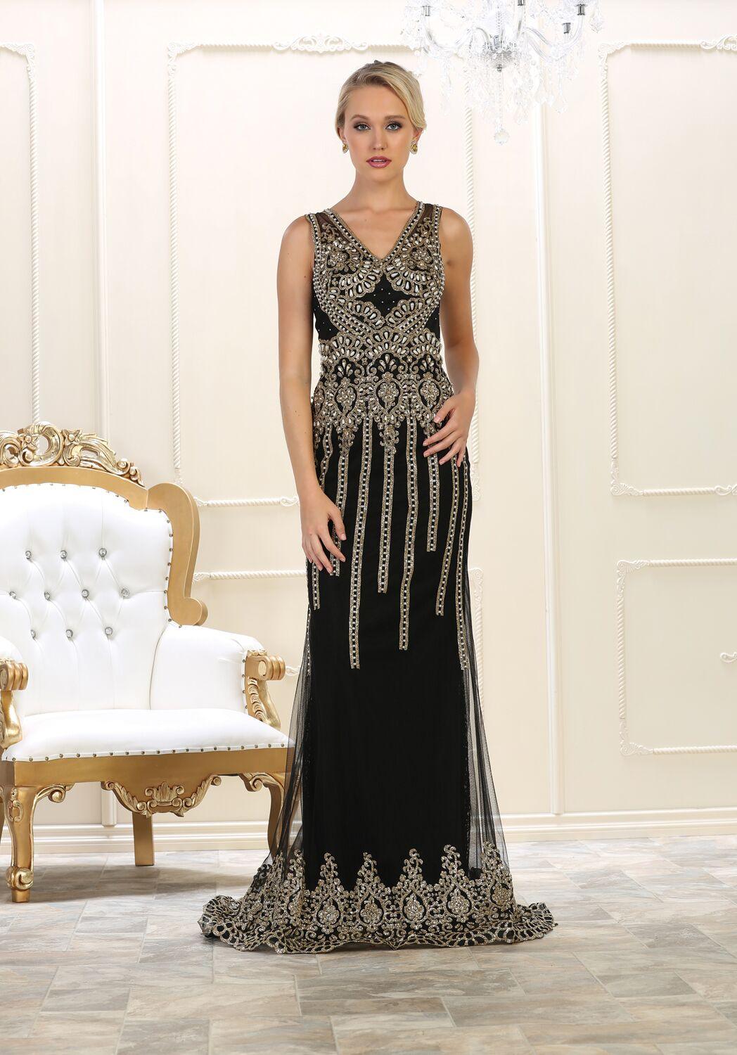 Long Prom Plus Size Dress Formal Evening Hand Beaded Gown - The Dress Outlet May Queen