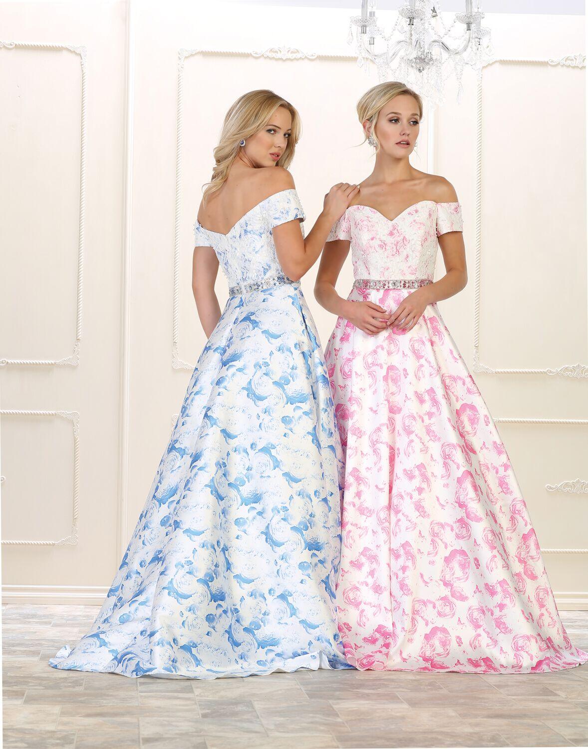 Long Prom Plus Size Formal Dress Floral Print - The Dress Outlet May Queen