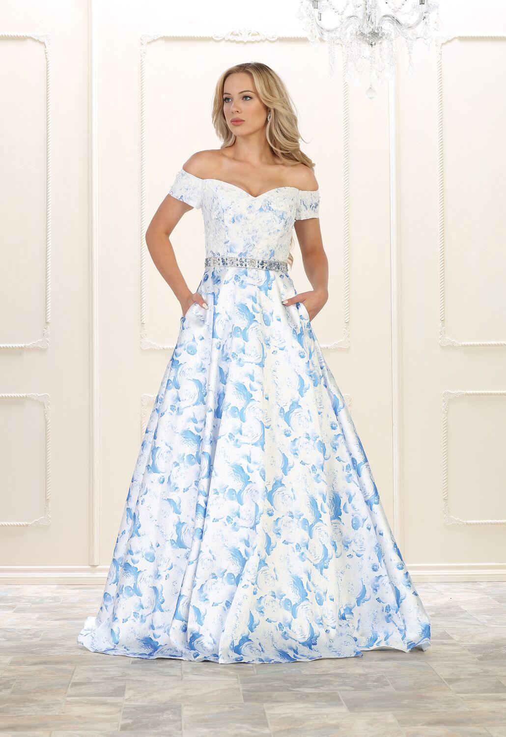 Long Prom Plus Size Formal Dress Floral Print - The Dress Outlet May Queen