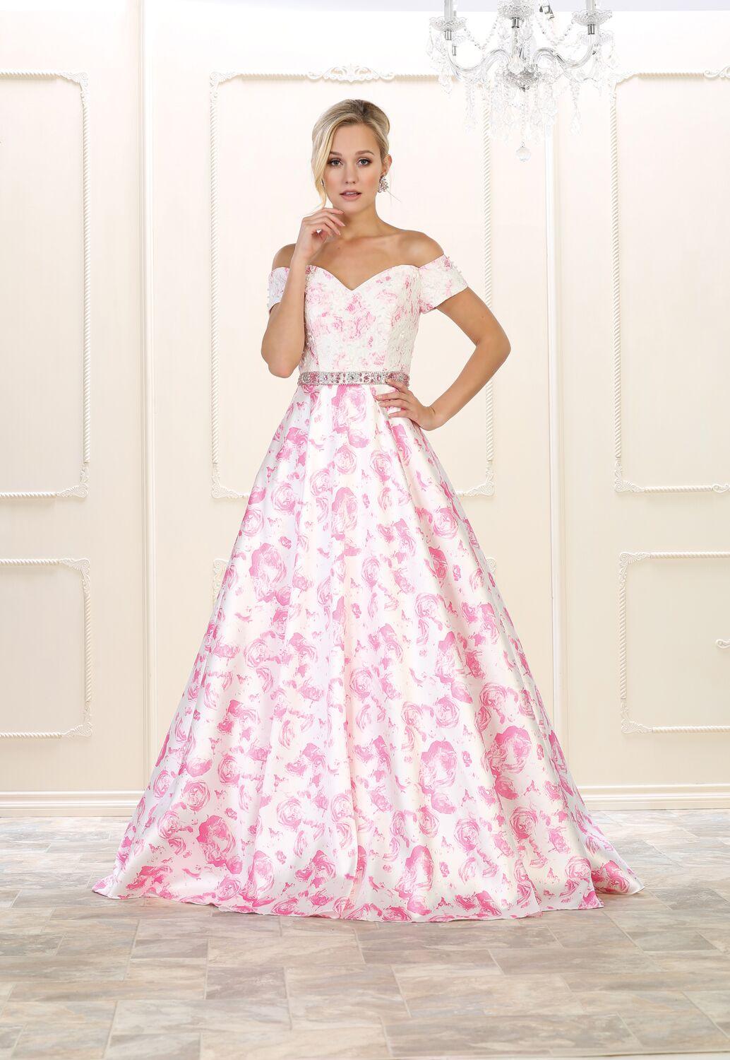 Long Prom Plus Size Formal Dress Floral Print - The Dress Outlet May Queen