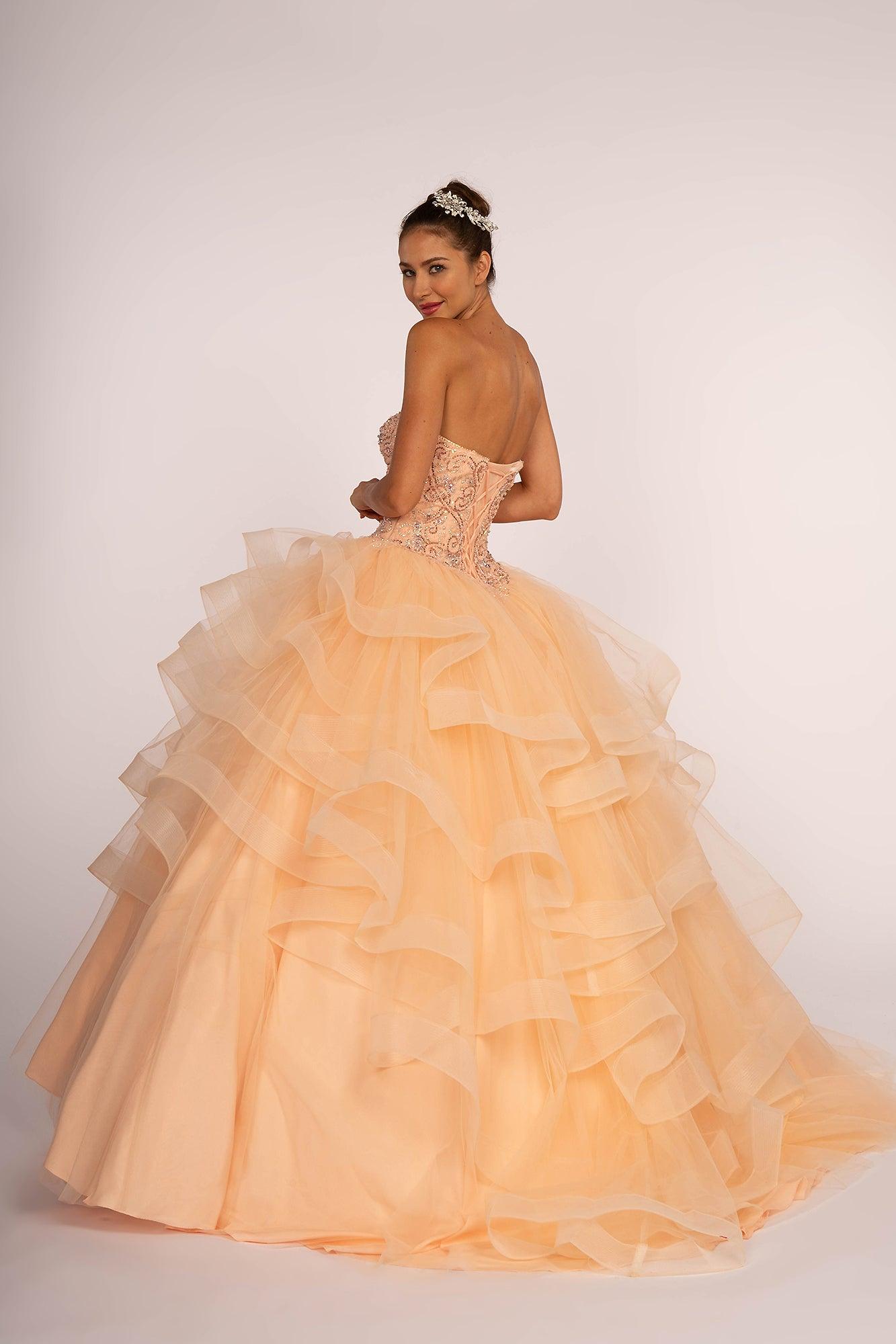 Peach Long Prom Dress Quinceanera Quinceanera Dresses