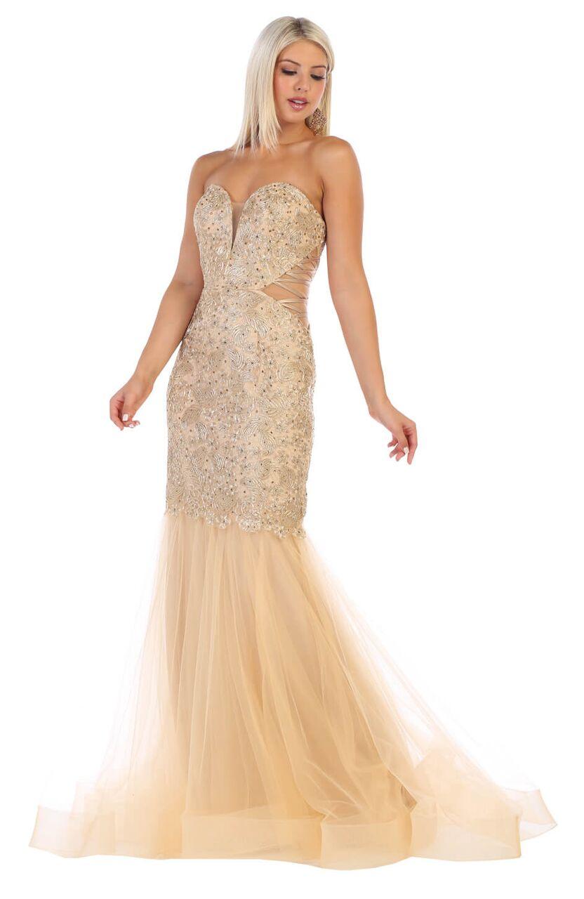 Long Prom Strapless Mermaid Gown - The Dress Outlet May Queen