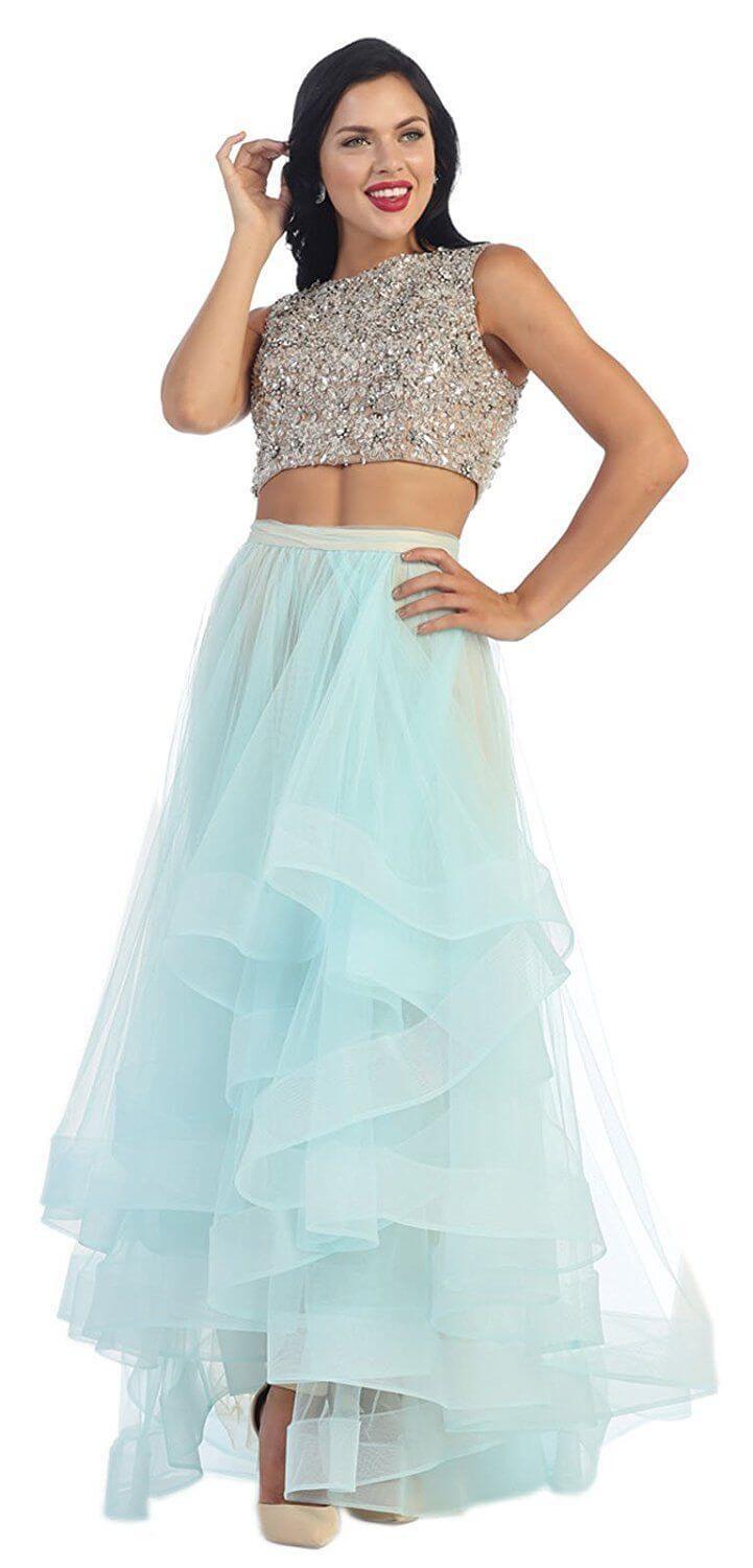 Long Prom Two Piece Homecoming Dress - The Dress Outlet May Queen