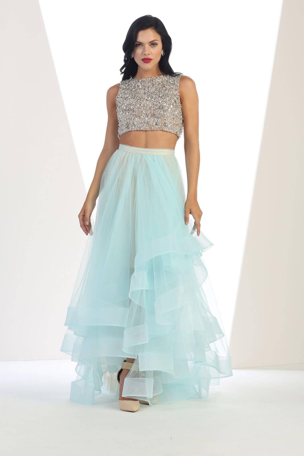 Long Prom Two Piece Homecoming Dress - The Dress Outlet May Queen