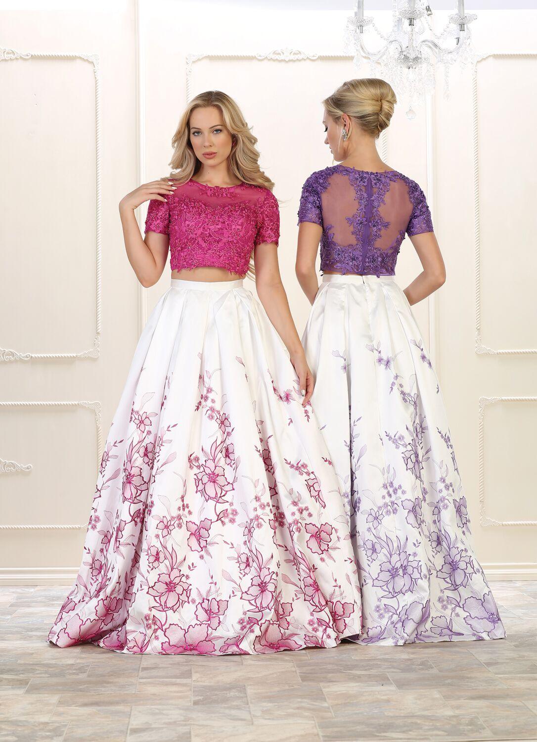 Long Prom Two Piece Set Formal Dress - The Dress Outlet May Queen