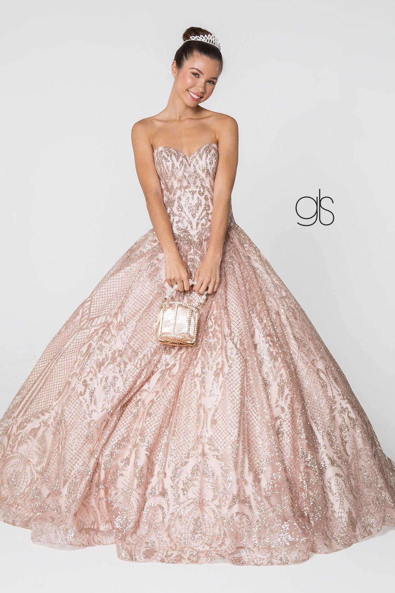 Long Quinceanera Dress Glitter Mesh