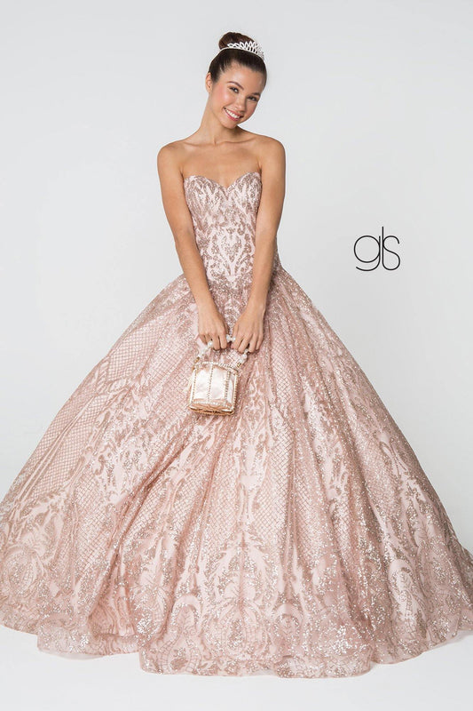 Long Quinceanera Dress Glitter Mesh - The Dress Outlet Elizabeth K