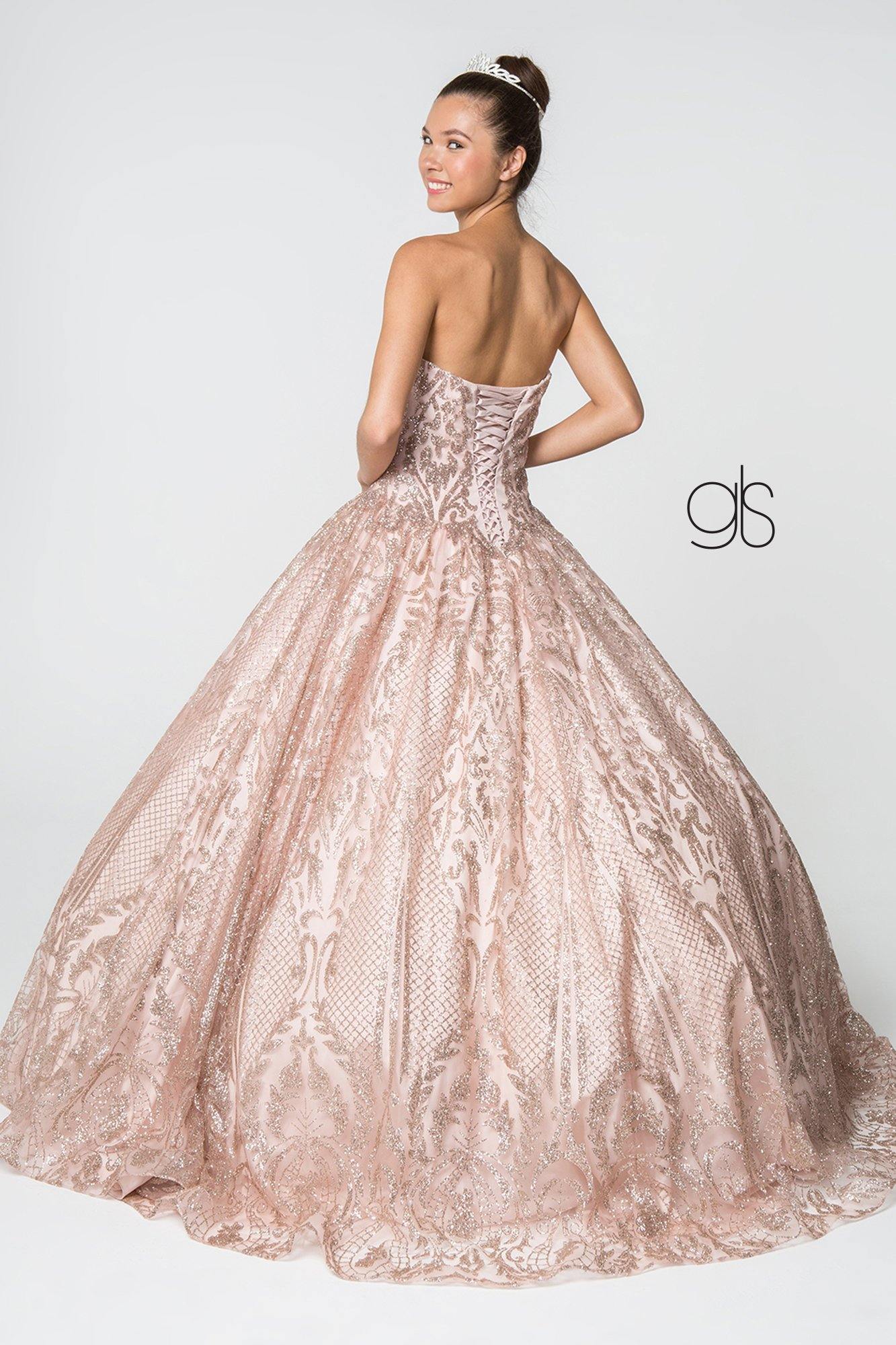 Long Quinceanera Dress Glitter Mesh