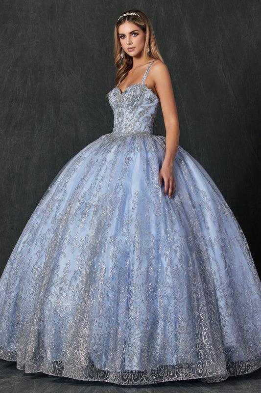 Long Quinceanera Glitter Mesh Ball Gown
