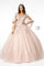 Long Quinceanera Glitter Mesh Ball Gown Cape Sleeve - The Dress Outlet Elizabeth K