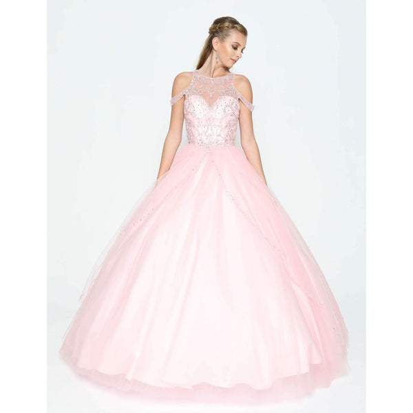 Long Quinceanera Off Shoulder Beaded Ball Gown