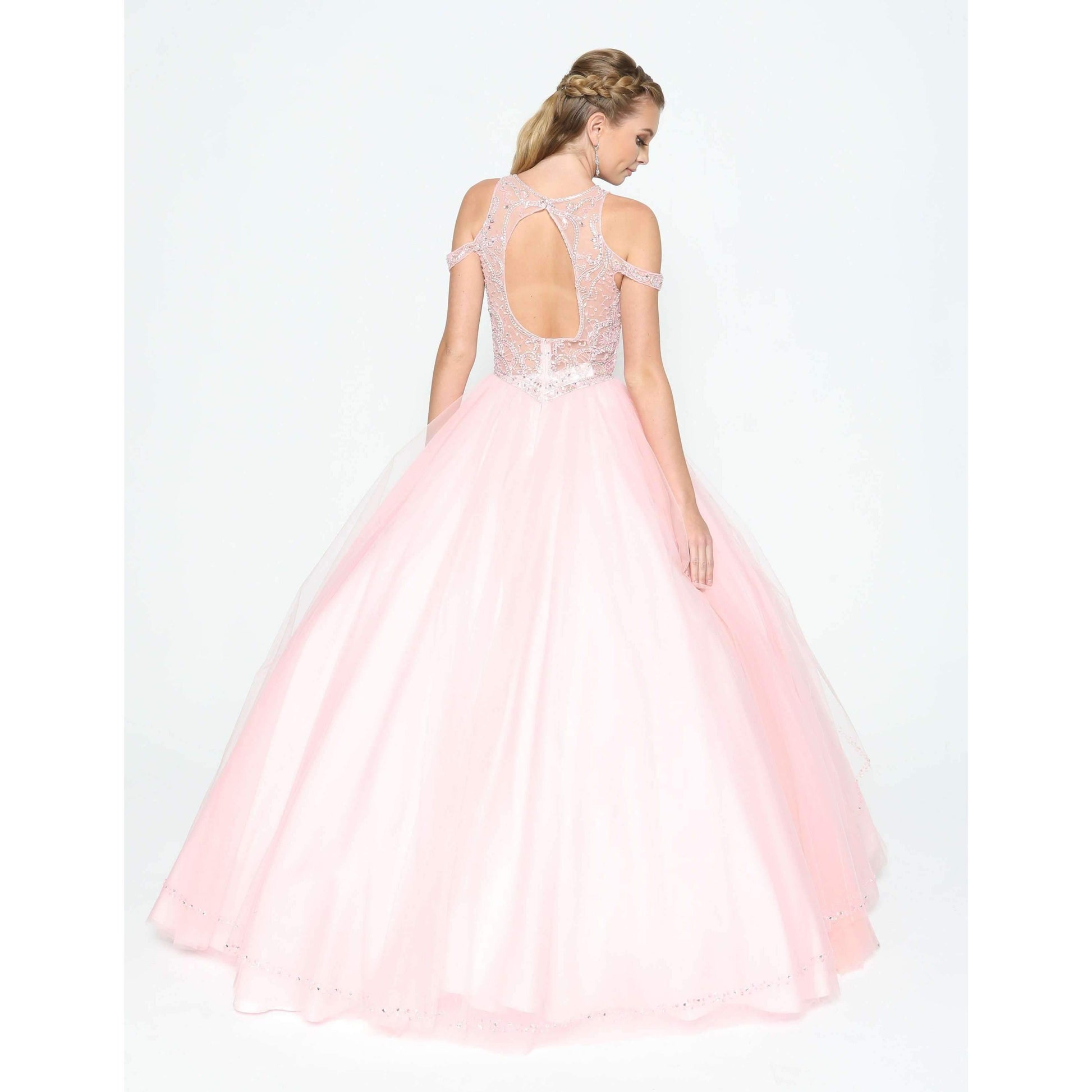 Long Quinceanera Off Shoulder Beaded Ball Gown
