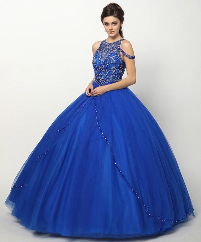 Long Quinceanera Off Shoulder Beaded Ball Gown - The Dress Outlet
