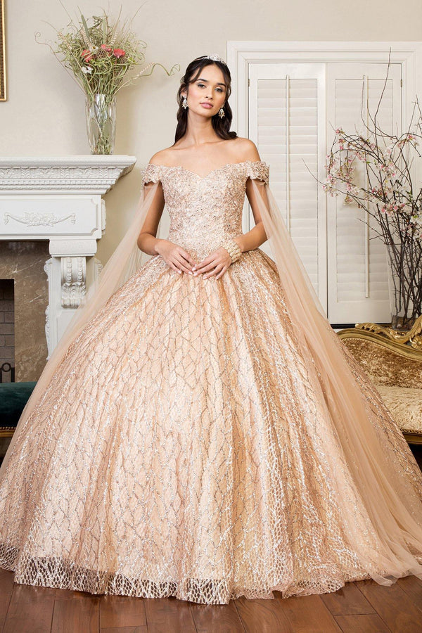 Long Quinceanera Off Shoulder Glitter Sweet 16 Gown