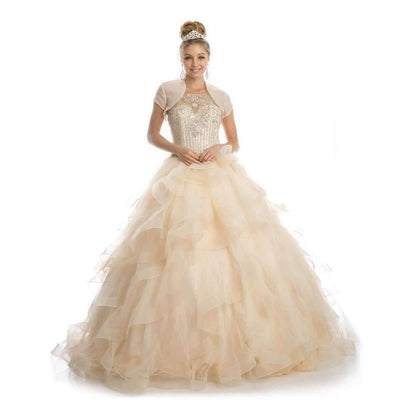 Long Quinceanera Ruffled Ball Gown - The Dress Outlet Juliet