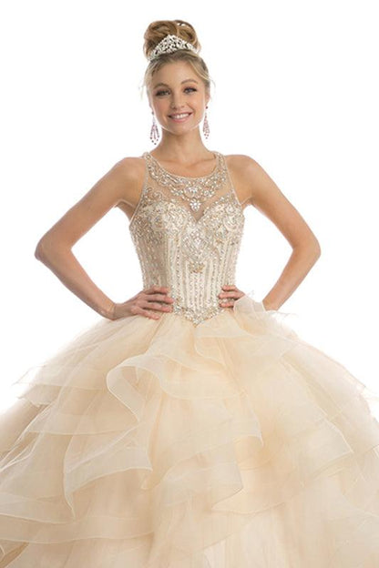 Long Quinceanera Ruffled Ball Gown - The Dress Outlet