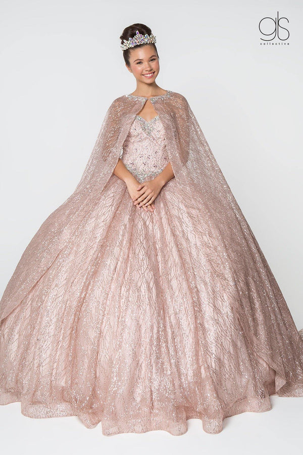 Long Quinceanera Strapless Glitter Ball Gown