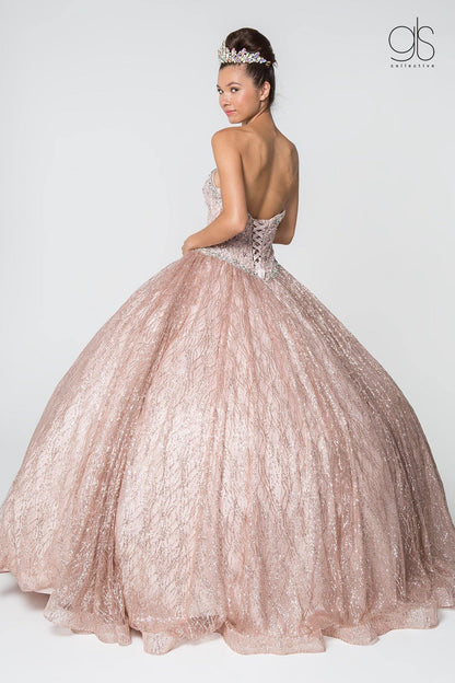 Long Quinceanera Strapless Glitter Ball Gown - The Dress Outlet Elizabeth K