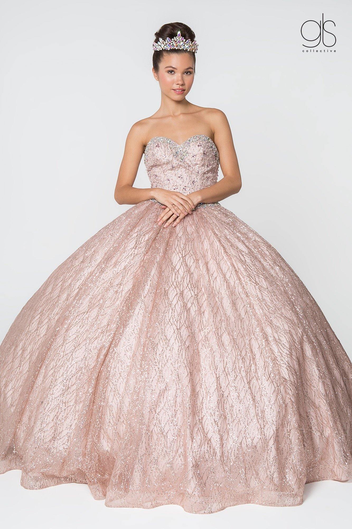 Long Quinceanera Strapless Glitter Ball Gown - The Dress Outlet Elizabeth K