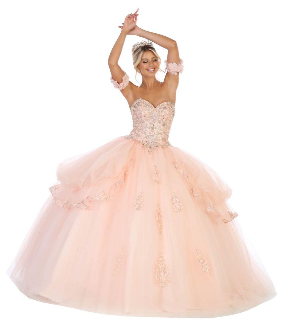 Long Quinceanera Sweet 16 Ball Gown - The Dress Outlet May Queen