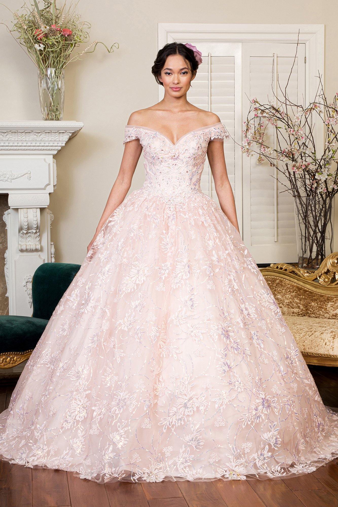 Long Quinceanera Sweet 16 Off Shoulder Ball Gown - The Dress Outlet