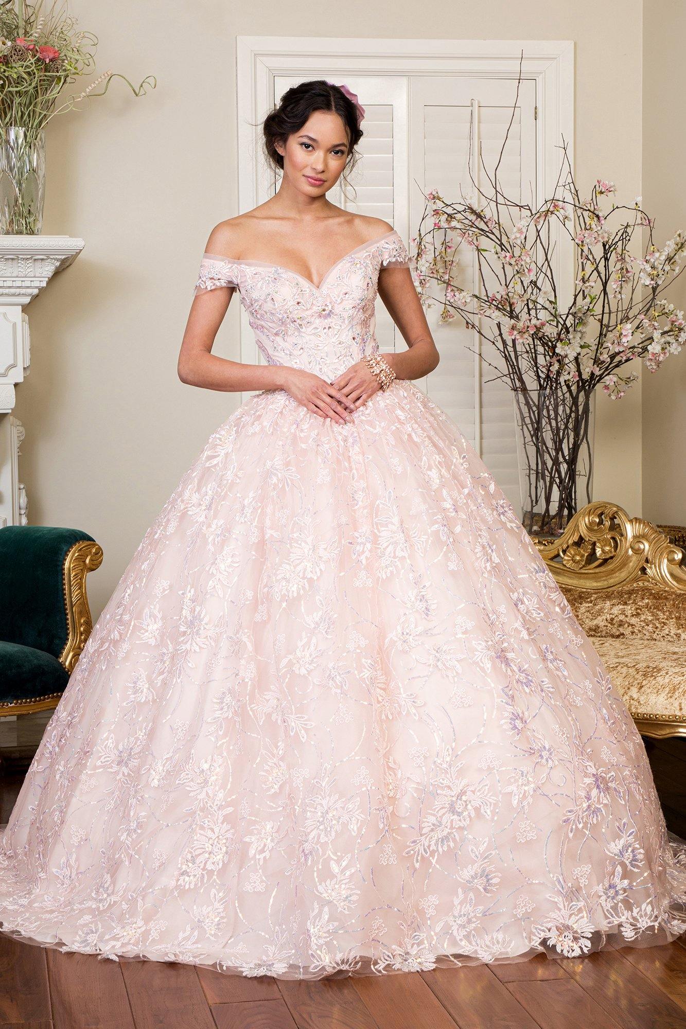 Long Quinceanera Sweet 16 Off Shoulder Ball Gown - The Dress Outlet