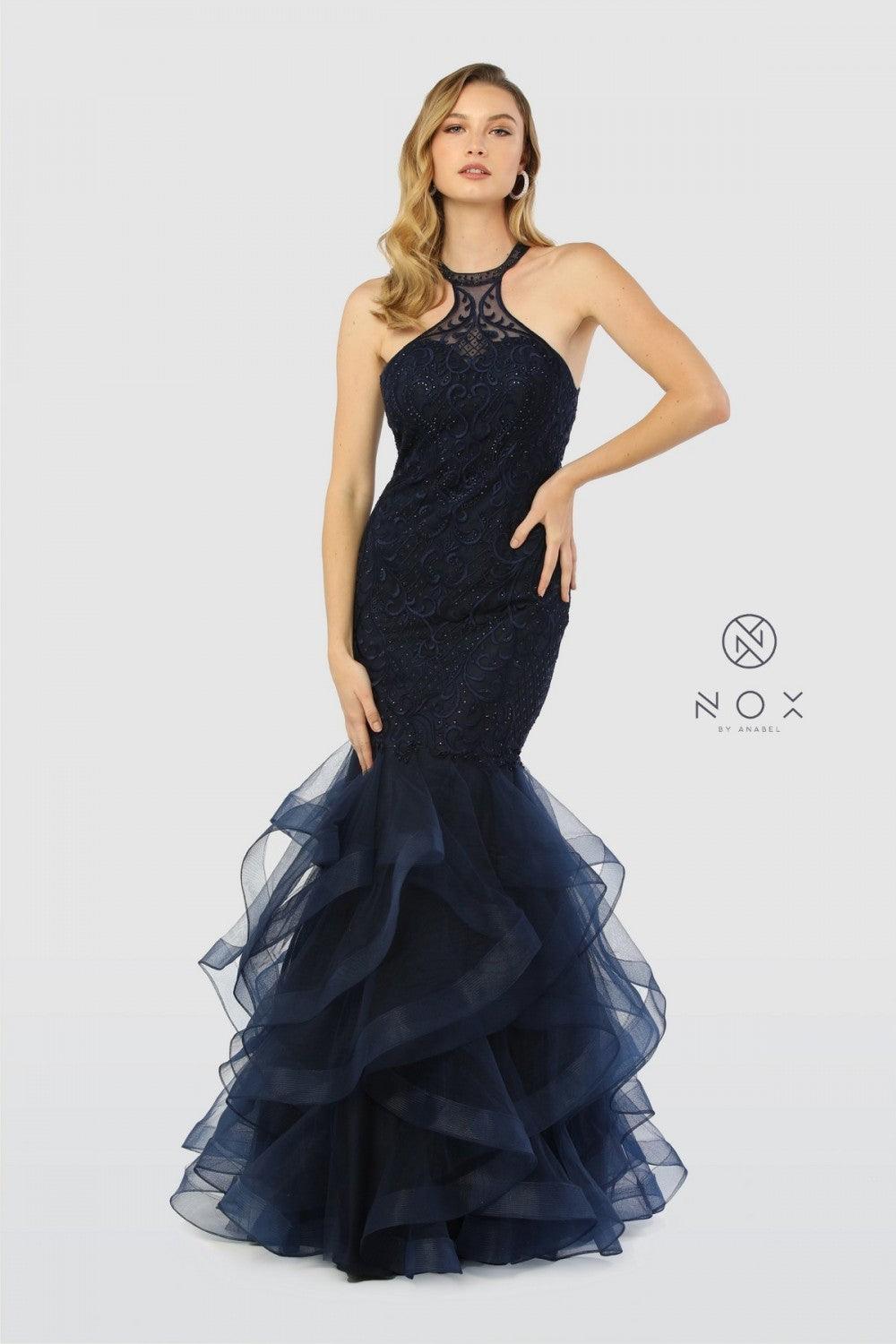 Long Ruffled Prom Dress Mermaid Evening Gown - The Dress Outlet Nox Anabel