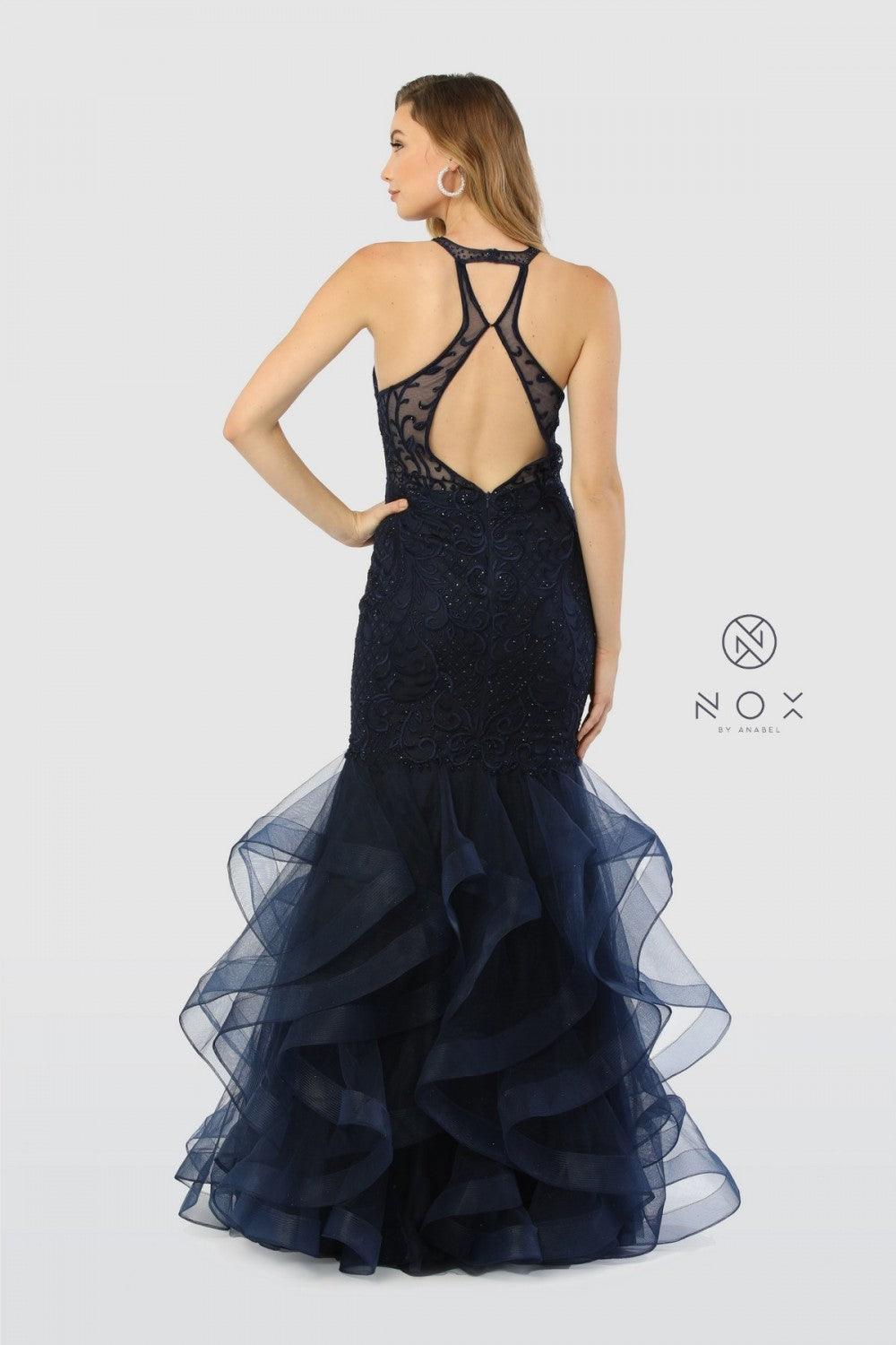 Long Ruffled Prom Dress Mermaid Evening Gown - The Dress Outlet Nox Anabel