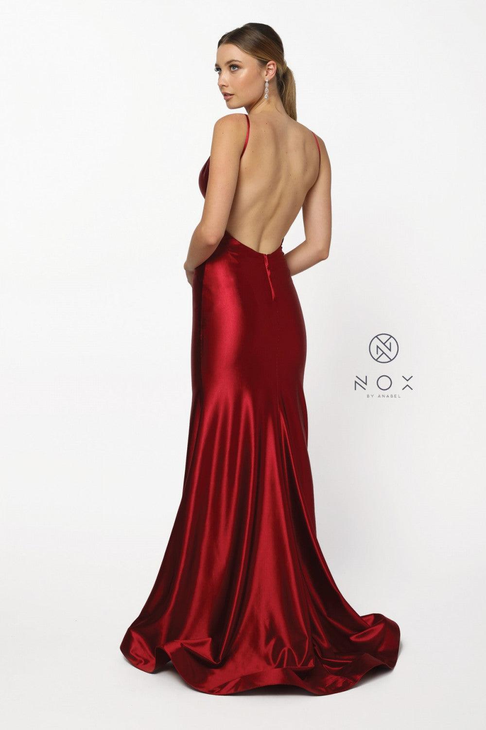 Long Satin Evening Gown Sexy Prom Dress - The Dress Outlet Nox Anabel