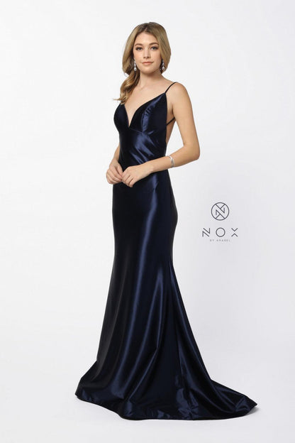 Long Satin Evening Gown Sexy Prom Dress - The Dress Outlet Nox Anabel