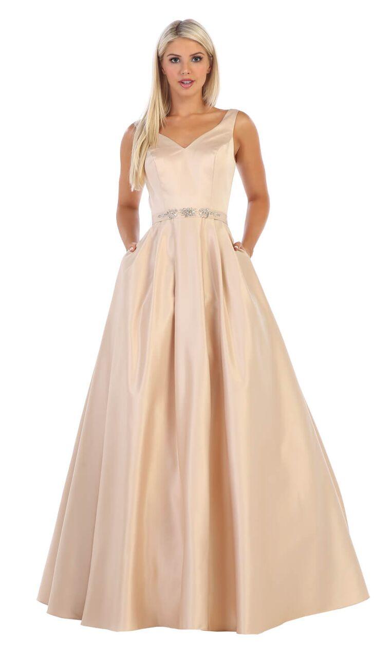 Long  Satin Formal Prom Dress Evening Gown - The Dress Outlet May Queen