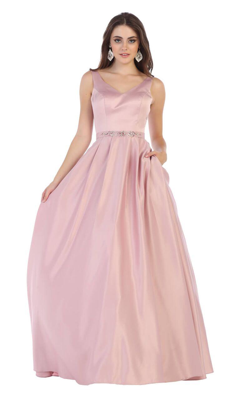 Long  Satin Formal Prom Dress Evening Gown - The Dress Outlet May Queen
