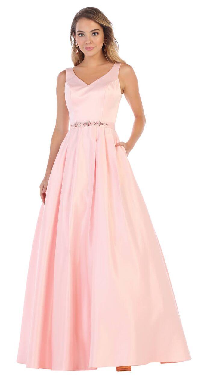 Long  Satin Formal Prom Dress Evening Gown - The Dress Outlet May Queen