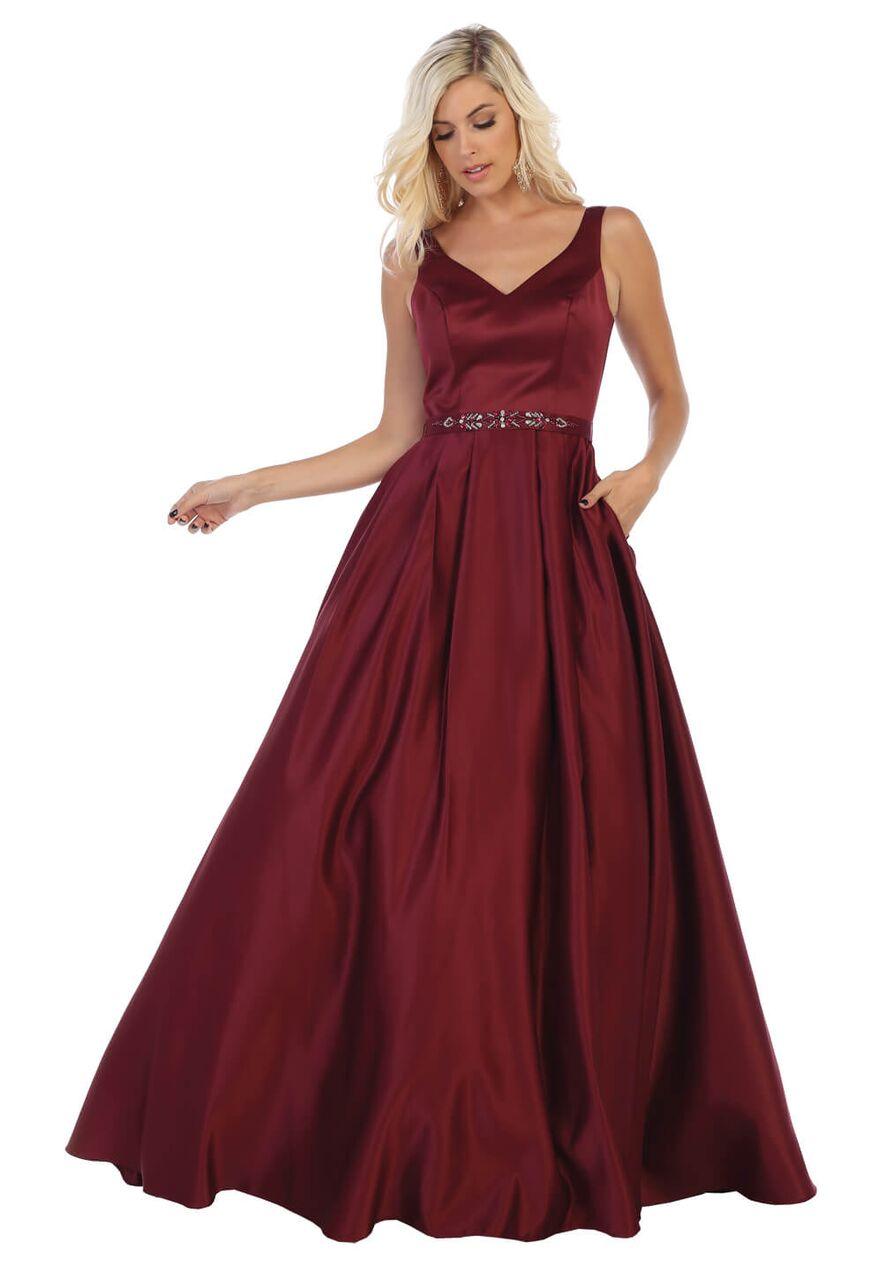 Long  Satin Formal Prom Dress Evening Gown - The Dress Outlet May Queen