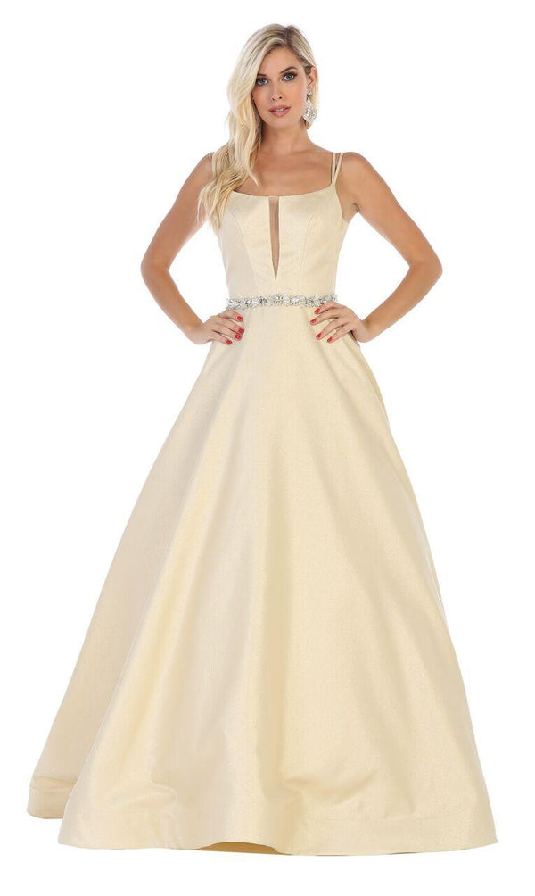 Long Satin Spaghetti Strap Prom Dress Ball Gown