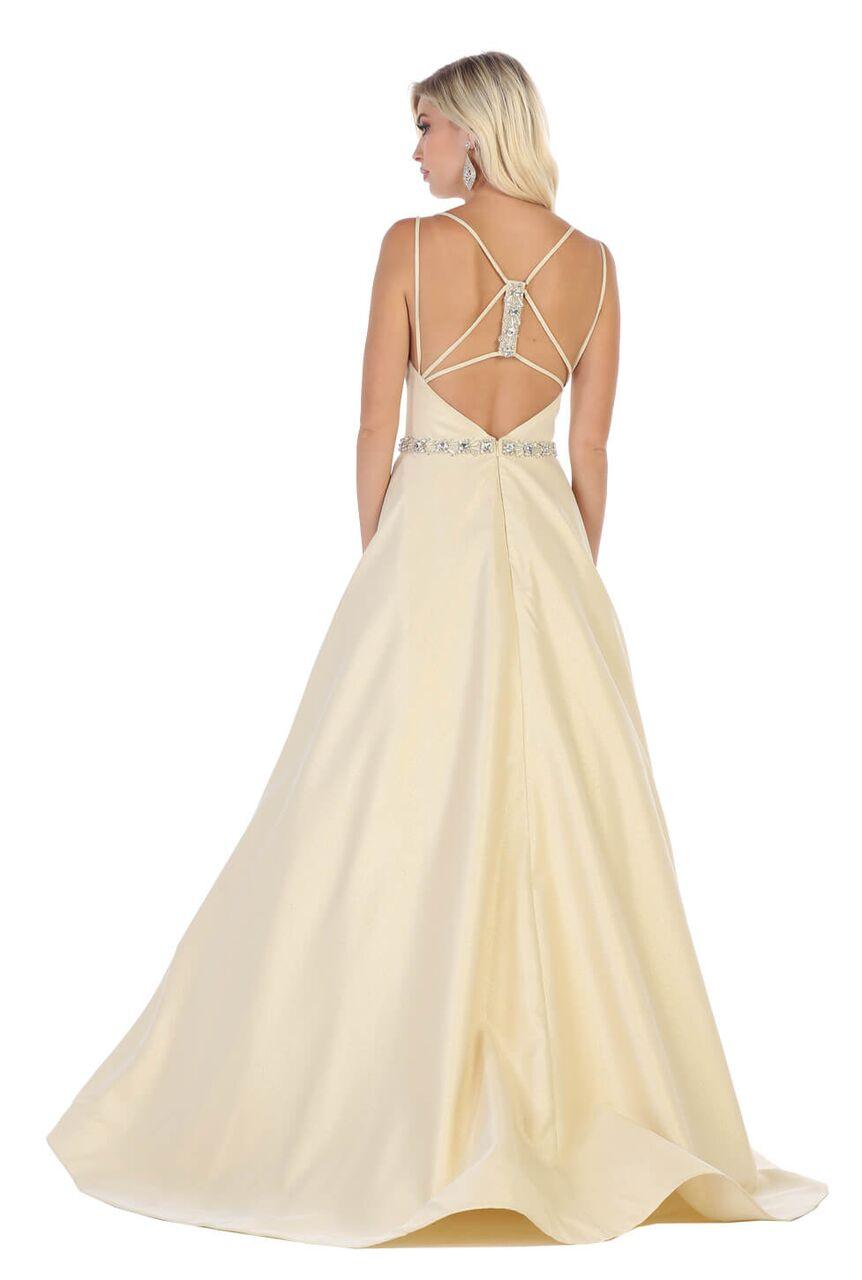 Long Satin Spaghetti Strap Prom Dress Ball Gown - The Dress Outlet May Queen