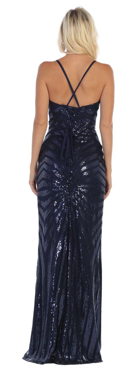 Long Sequin Deep V Neck Prom Formal Dress - The Dress Outlet May Queen