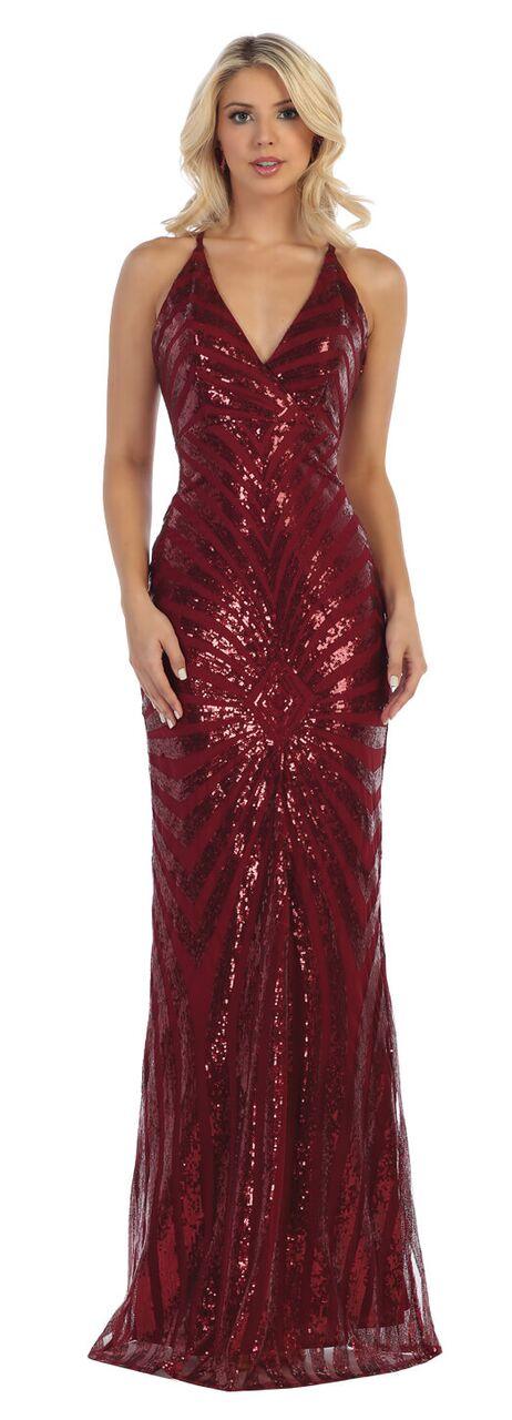 Long Sequin Deep V Neck Prom Formal Dress - The Dress Outlet May Queen