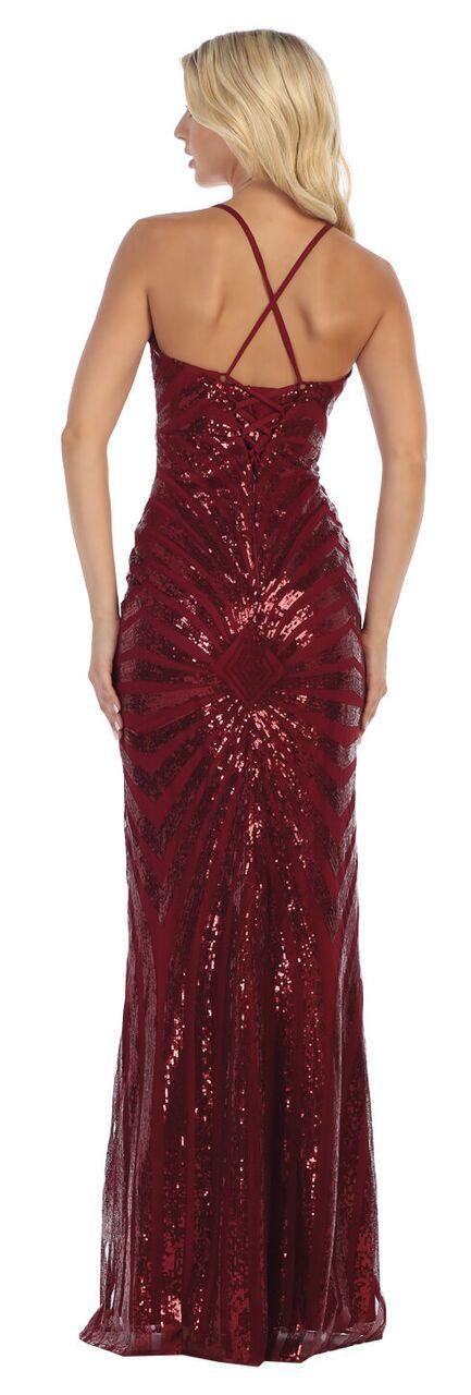 Long Sequin Deep V Neck Prom Formal Dress - The Dress Outlet May Queen